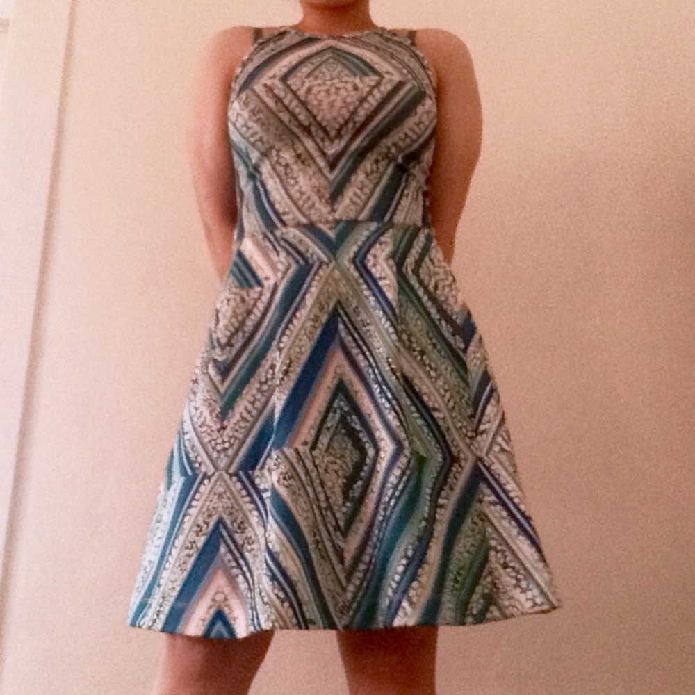 Blue patterned skater dress